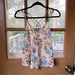 🦋 American Eagle Criss Cross Back Semi Cropped Sleeveless Floral Tank Top